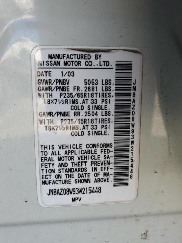 JN8AZ08W93W215448 - 2003 NISSAN MURANO SL WHITE photo 13