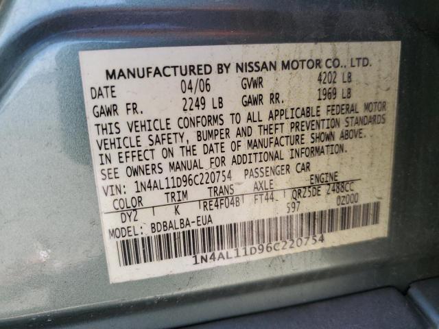 1N4AL11D96C220754 - 2006 NISSAN ALTIMA S TEAL photo 13