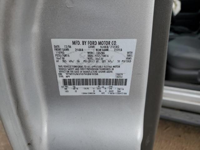 1FMYU93107KB91056 - 2007 FORD ESCAPE XLT WHITE photo 12