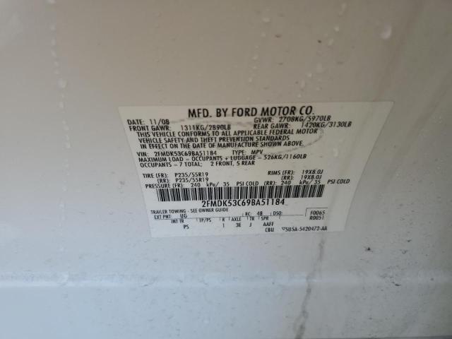 2FMDK53C69BA51184 - 2009 FORD FLEX LIMITED WHITE photo 12