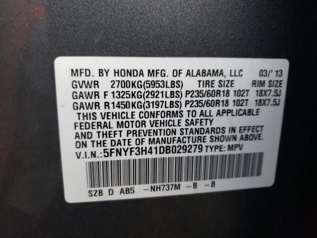 5FNYF3H41DB029279 - 2013 HONDA PILOT EX GRAY photo 13