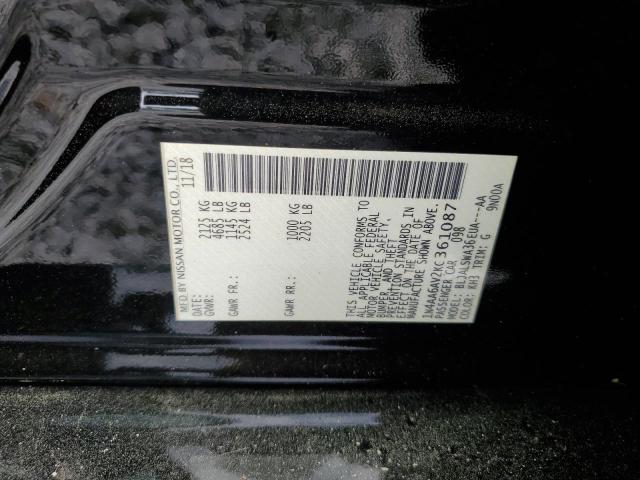 1N4AA6AV2KC361087 - 2019 NISSAN MAXIMA S BLACK photo 12