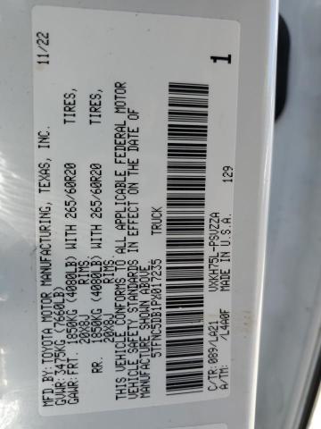 5TFNC5DB1PX017235 - 2023 TOYOTA TUNDRA CREWMAX PLATINUM Ақ фото 12