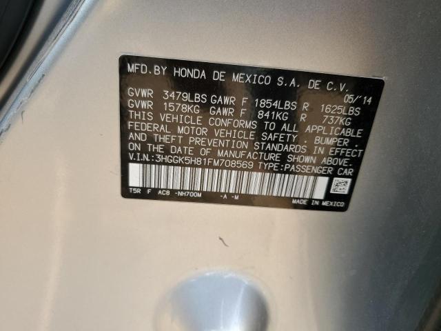 3HGGK5H81FM708569 - 2015 HONDA FIT EX SILVER photo 12