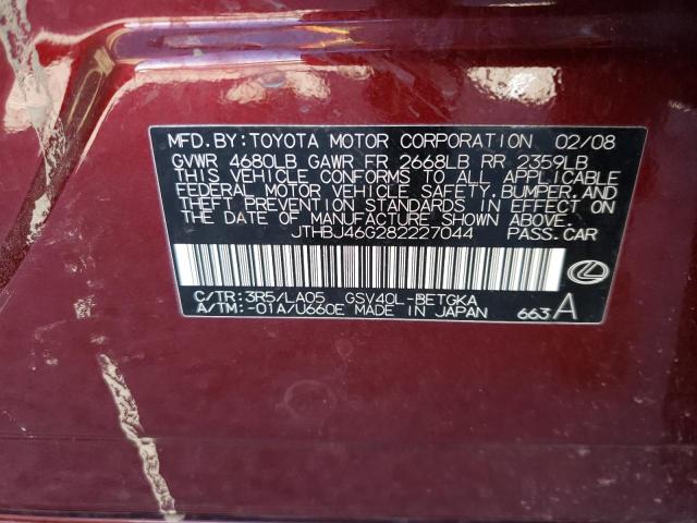 JTHBJ46G282227044 - 2008 LEXUS ES 350 BURGUNDY photo 13