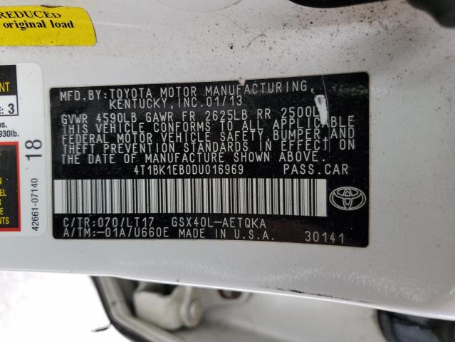 4T1BK1EB0DU016969 - 2013 TOYOTA AVALON BASE 白色 照片 12