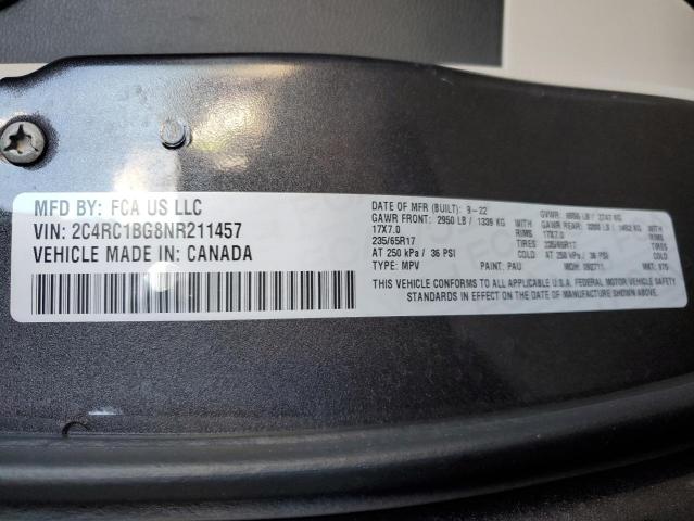 2C4RC1BG8NR211457 - 2022 CHRYSLER PACIFICA TOURING L CHARCOAL photo 13