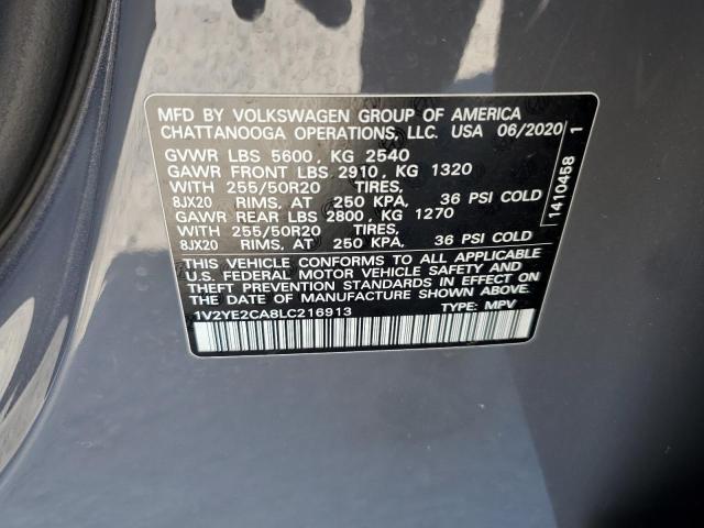 1V2YE2CA8LC216913 - 2020 VOLKSWAGEN ATLAS CROS SE Серый фото 13