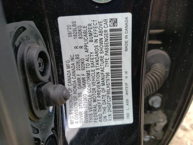 2HGFC2F86LH579796 - 2020 HONDA CIVIC SPORT BLACK photo 10