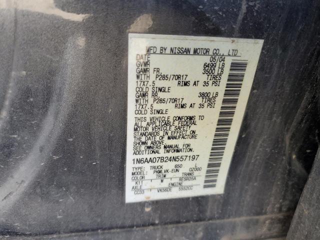 1N6AA07B24N557197 - 2004 NISSAN TITAN XE GRAY photo 12