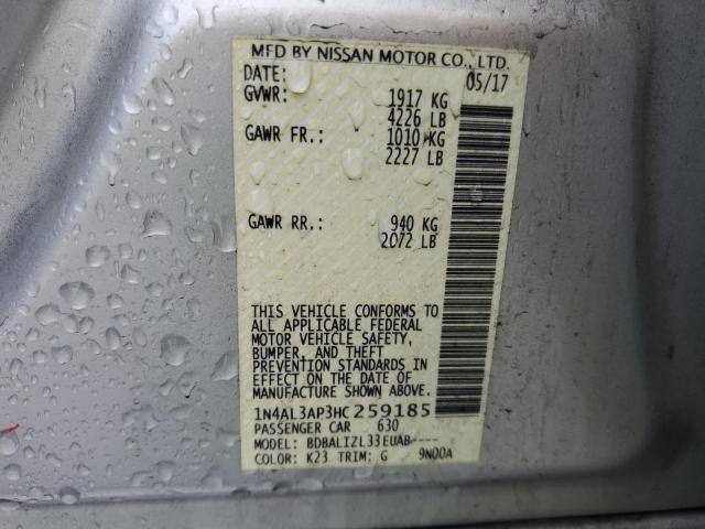 1N4AL3AP3HC259185 - 2017 NISSAN ALTIMA 2.5 SILVER photo 12