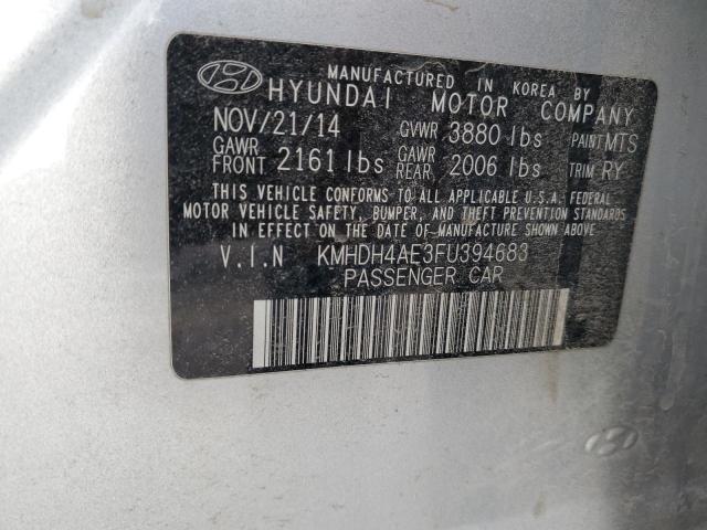 KMHDH4AE3FU394683 - 2015 HYUNDAI ELANTRA SE SILVER photo 12