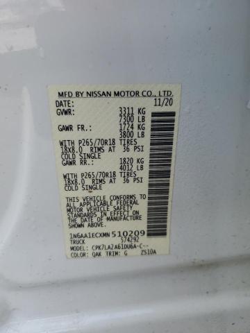 1N6AA1ECXMN510209 - 2021 NISSAN TITAN S WHITE photo 13
