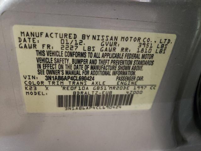 3N1AB6AP4CL690424 - 2012 NISSAN SENTRA 2.0 SILVER photo 12