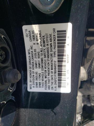 2HGFC1F78GH642212 - 2016 HONDA CIVIC EXL შავი ფოტო 12
