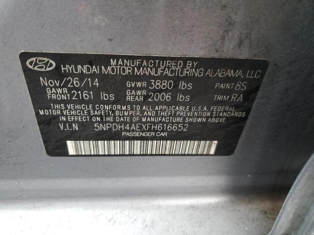 5NPDH4AEXFH616652 - 2015 HYUNDAI ELANTRA SE SILVER photo 12