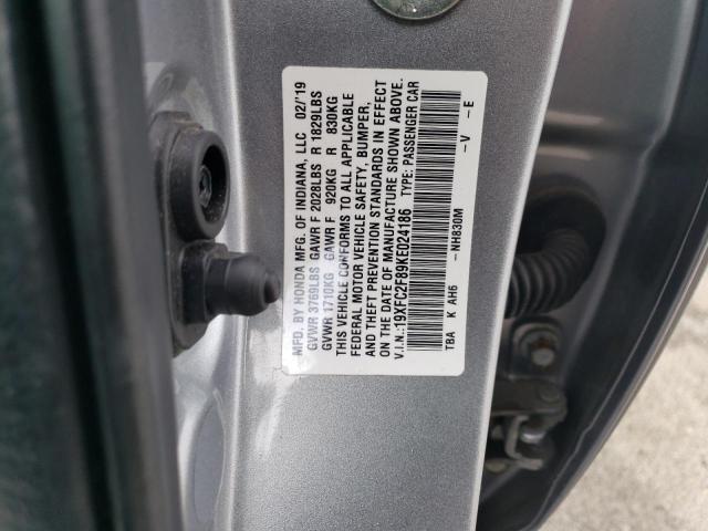19XFC2F89KE024186 - 2019 HONDA CIVIC SPORT 银色 照片 12