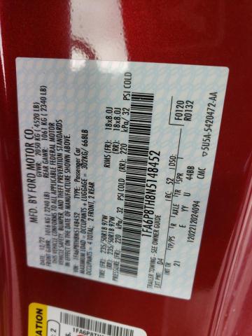 1FA6P8TH8N5148452 - 2022 FORD MUSTANG RED photo 12