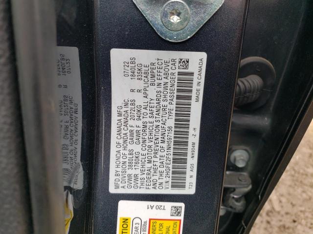 2HGFE2F51NH597156 - 2022 HONDA CIVIC SPORT 灰色 照片 13