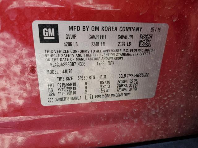 KL4CJASB3GB714308 - 2016 BUICK ENCORE RED photo 12