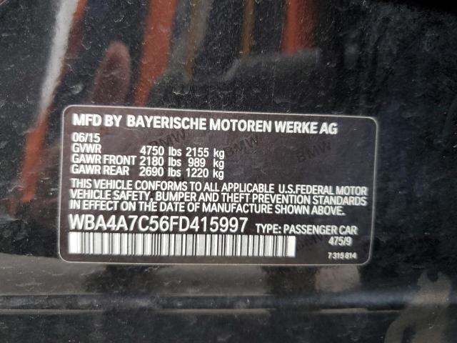 WBA4A7C56FD415997 - 2015 BMW 428 XI GRAN COUPE BLACK photo 12