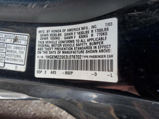 1HGEM22963L076702 - 2003 HONDA CIVIC EX BLACK photo 13