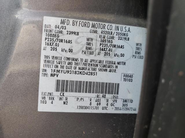 1FMYU93183KD42851 - 2003 FORD ESCAPE XLT GRAY photo 13