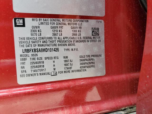 LRBFXBSA8HD101426 - 2017 BUICK ENVISION ESSENCE Կարմիր լուսանկար 12