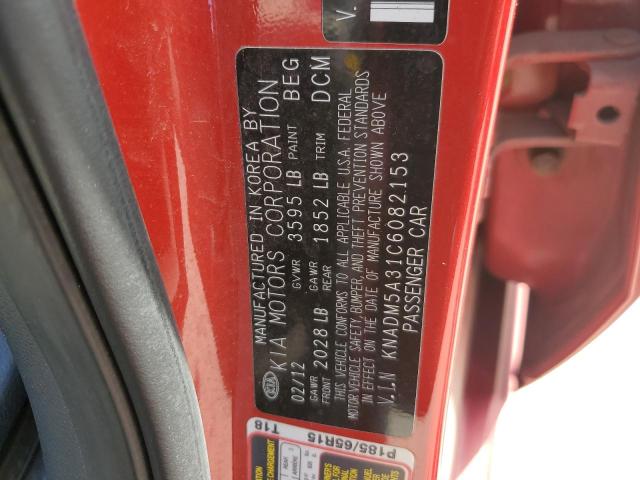 KNADM5A31C6082153 - 2012 KIA RIO LX RED photo 12