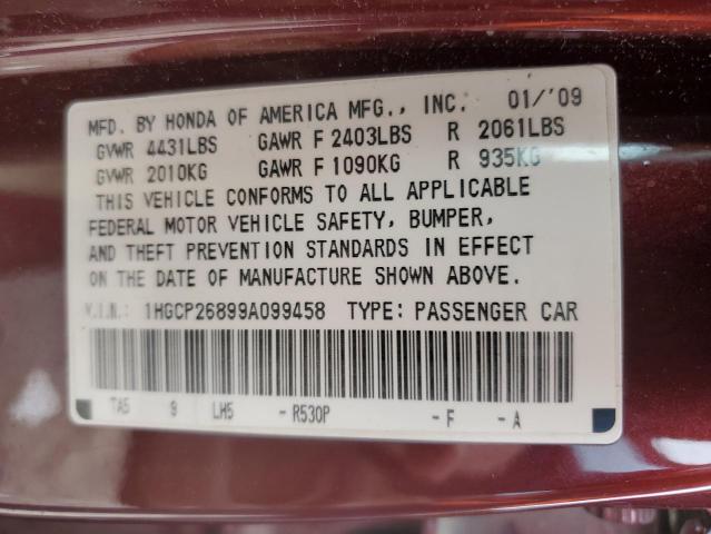 1HGCP26899A099458 - 2009 HONDA ACCORD EXL BURGUNDY photo 12