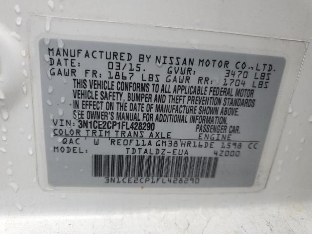 3N1CE2CP1FL428290 - 2015 NISSAN VERSA NOTE S WHITE photo 12