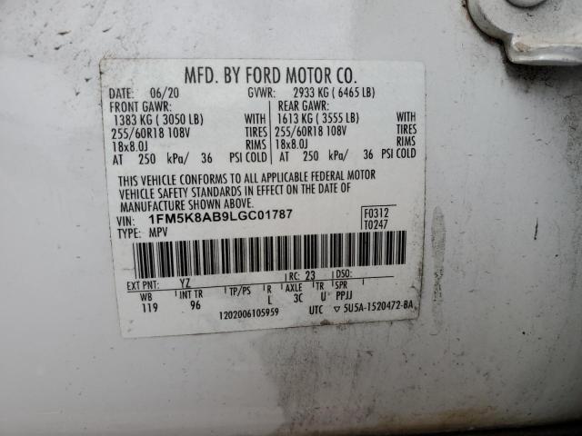 1FM5K8AB9LGC01787 - 2020 FORD EXPLORER POLICE INTERCEPTOR თეთრი ფოტო 13