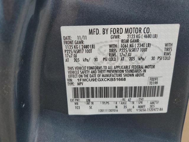 1FMCU9EGXCKB51668 - 2012 FORD ESCAPE LIMITED BLUE photo 13