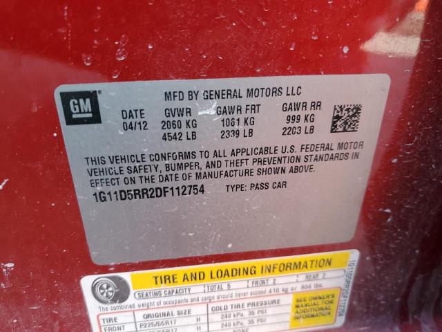 1G11D5RR2DF112754 - 2013 CHEVROLET MALIBU 1LT წითელი ფოტო 12