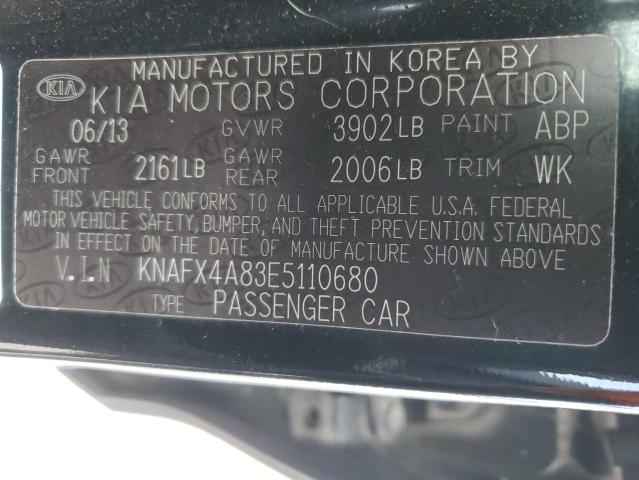 KNAFX4A83E5110680 - 2014 KIA FORTE EX BLACK photo 12