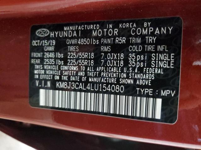 KM8J3CAL4LU154080 - 2020 HYUNDAI TUCSON LIMITED BURGUNDY photo 14