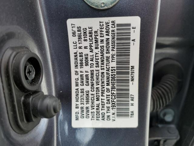 19XFC2F78HE065151 - 2017 HONDA CIVIC EX GRAY photo 12