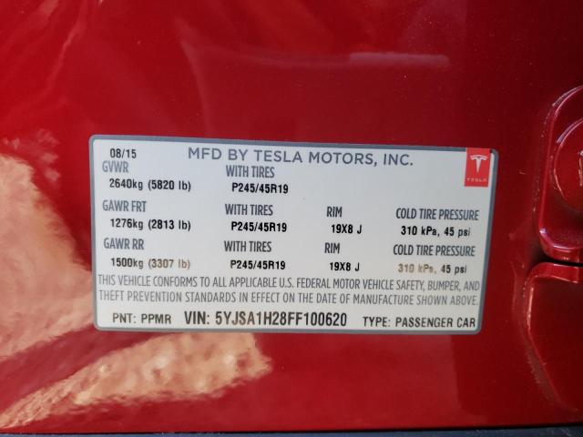 5YJSA1H28FF100620 - 2015 TESLA MODEL S 85D RED photo 13