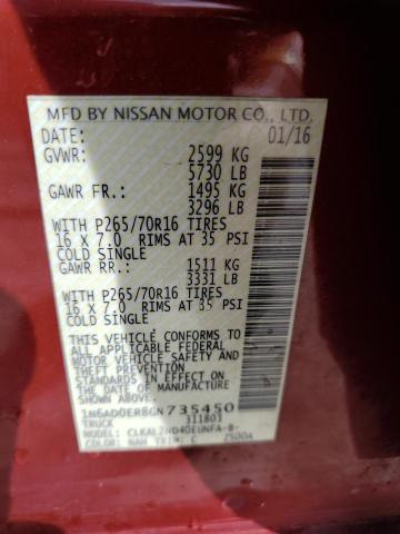 1N6AD0ER8GN735450 - 2016 NISSAN FRONTIER S RED photo 12