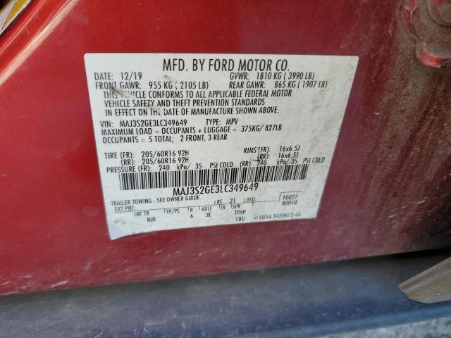 MAJ3S2GE3LC349649 - 2020 FORD ECOSPORT SE წითელი ფოტო 13