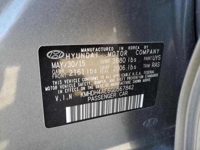 KMHDH4AE6GU567842 - 2016 HYUNDAI ELANTRA SE GRAY photo 13