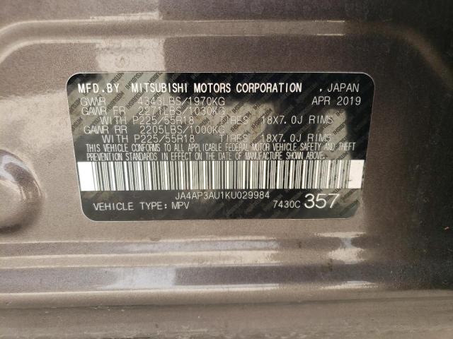 JA4AP3AU1KU029984 - 2019 MITSUBISHI OUTLANDER ES CHARCOAL photo 12