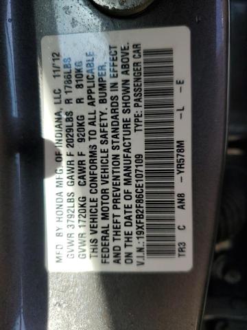 19XFB2F86CE107109 - 2012 HONDA CIVIC EX GRAY photo 13