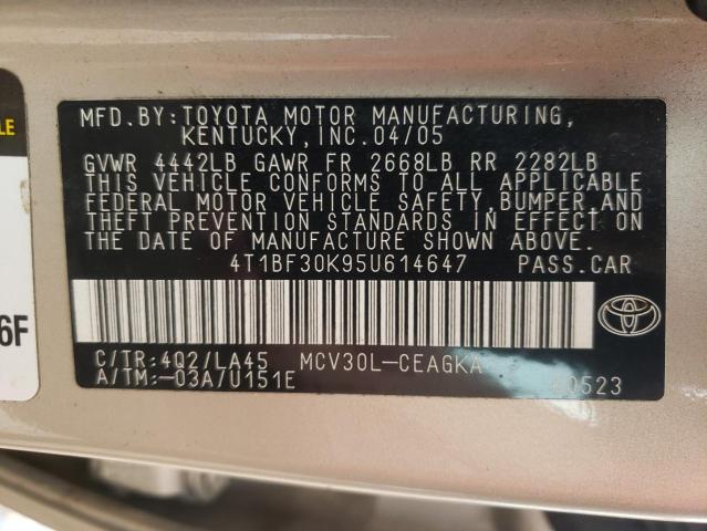 4T1BF30K95U614647 - 2005 TOYOTA CAMRY LE BEIGE photo 13