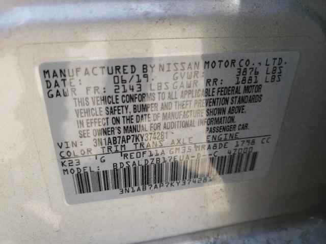 3N1AB7AP7KY374281 - 2019 NISSAN SENTRA S SILVER photo 12