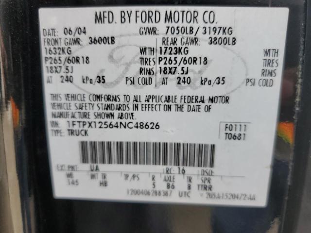 1FTPX12564NC48626 - 2004 FORD F150 BLACK photo 12