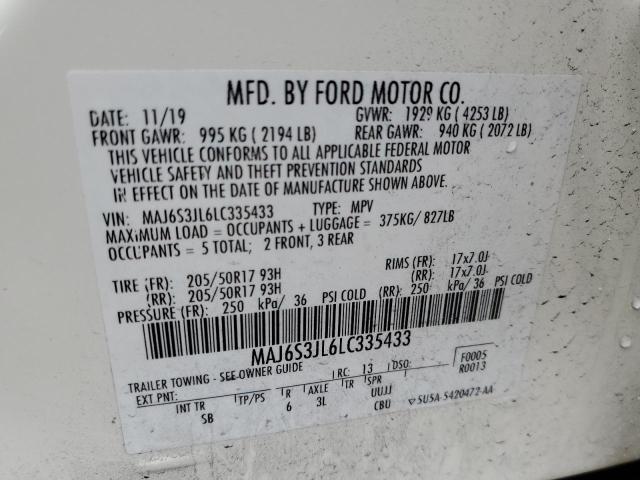 MAJ6S3JL6LC335433 - 2020 FORD ECOSPORT SES WHITE photo 13