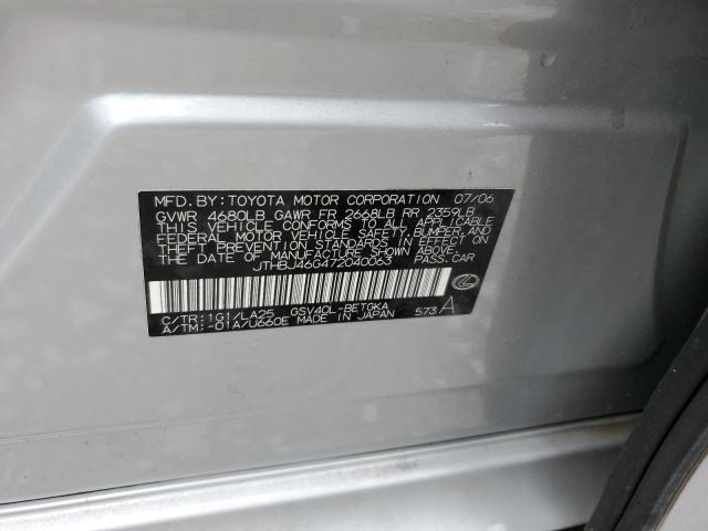 JTHBJ46G472040063 - 2007 LEXUS ES 350 SILVER photo 12