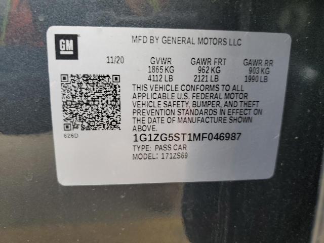 1G1ZG5ST1MF046987 - 2021 CHEVROLET MALIBU RS GRAY photo 12