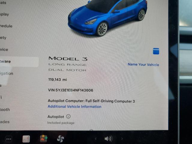 5YJ3E1EB4NF143606 - 2022 TESLA MODEL 3 Синій фото 9